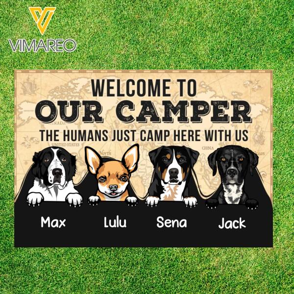 PERSONALIZED WELCOM TO OUR CAMPER THE HUMANS JUST CAMP HERE WITH US RUG TNDT2712