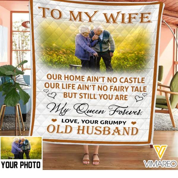 PERSONALIZED TO MY WIFE OLD COUPLE QUILT BLANKET PRINTED QTVQ3012