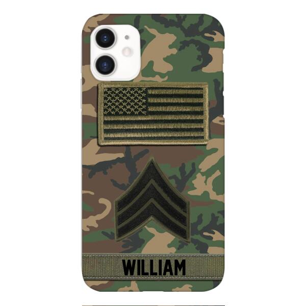 Personalized U.S Army Rank Camo Phone Case 22JAN-DT21
