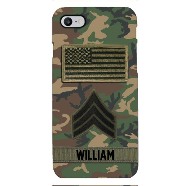 Personalized U.S Army Rank Camo Phone Case 22JAN-DT21