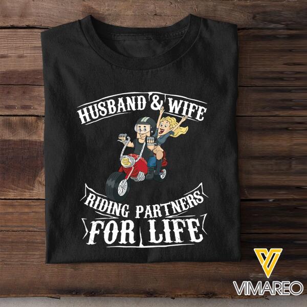 PERSONALIZED HUSBAND AND WIFE RIDING PARTNERS FOR LIFE BLACK TSHIRT QTTN2201