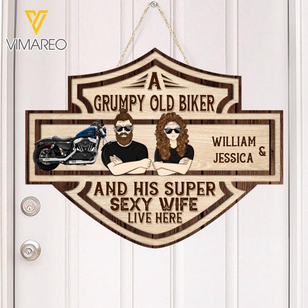 PERSONALIZED A GRUMPY OLD BIKER AND HIS SUPER SEXY WIFE WOOD SIGN 22-FEB DT14