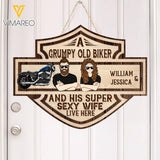 PERSONALIZED A GRUMPY OLD BIKER AND HIS SUPER SEXY WIFE WOOD SIGN 22-FEB DT14