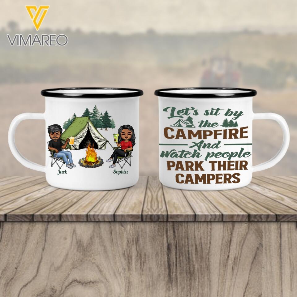PERSONALIZED LET'S SIT BY THE CAMPFIRE  CAMPING HUSBAND WIFE STEEL MUG 12OZ 3D PRINTED 22JAN-HC10