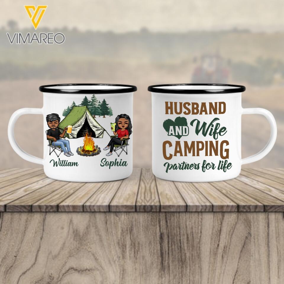 PERSONALIZED HUSBAND AND WIFE CAMPING PARTNERS FOR LIFE STEEL MUG 12OZ 3D PRINTED 22JAN-QH10