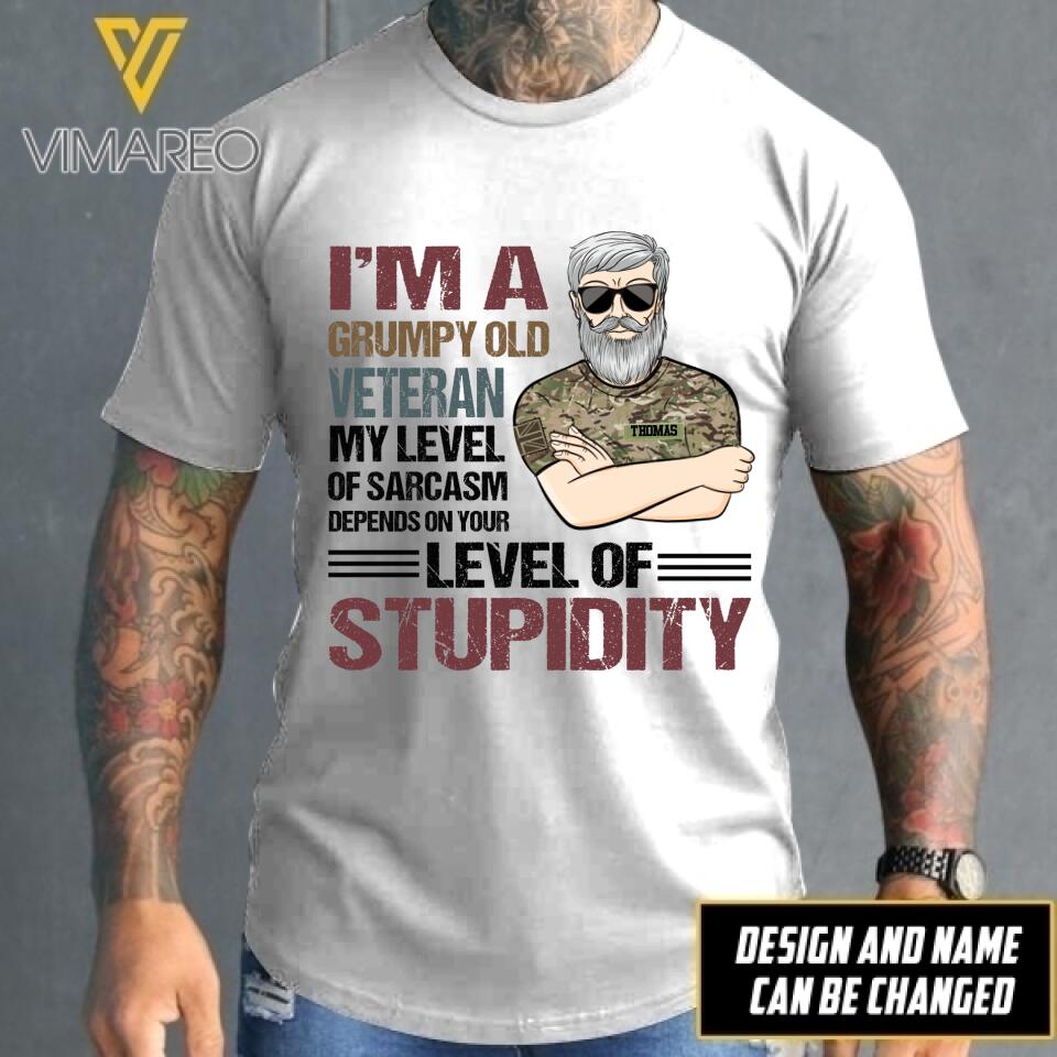 Personalized I'm A Grumpy Old British Veteran My Level Of Sarcasm Depends On Your Level Of Stupidity Tshirt Printed 22FEB-HQ23