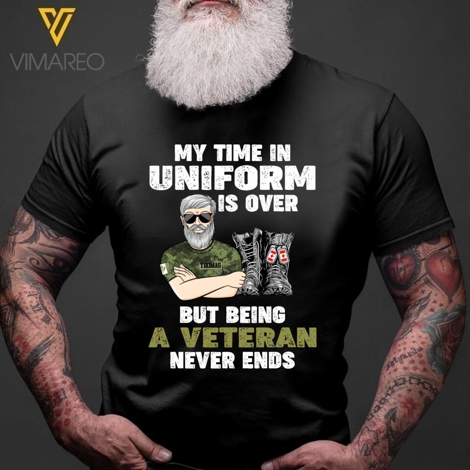 PERSONALIZED CANADIAN VETERAN NEVER ENDS BLACK TSHIRT TNVQ2402
