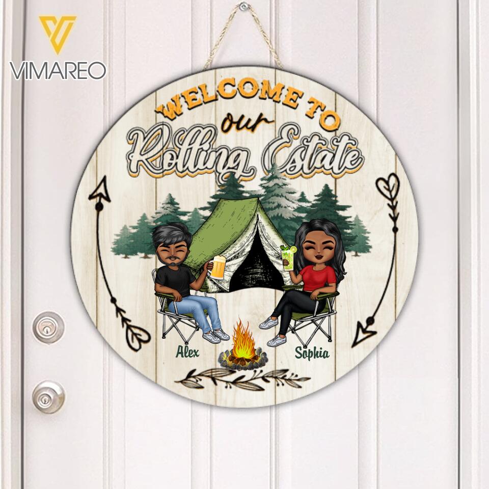 PERSONALIZED WELCOME TO OUR ROLLING ESTATE CAMPING COUPLE WOOD SIGN TNTQ0103