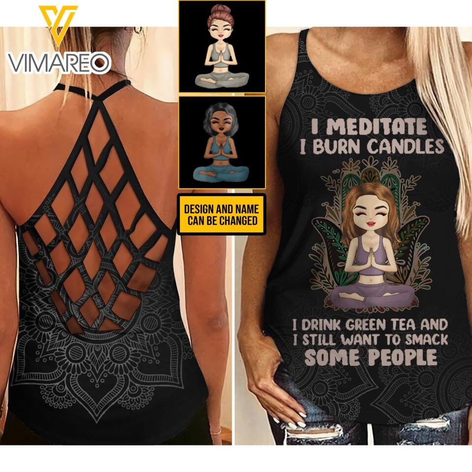 PERSONALIZED I MEDITATE I BURN CANDLES TSHIRT / CRISS CROSS TANK QTTQ0303