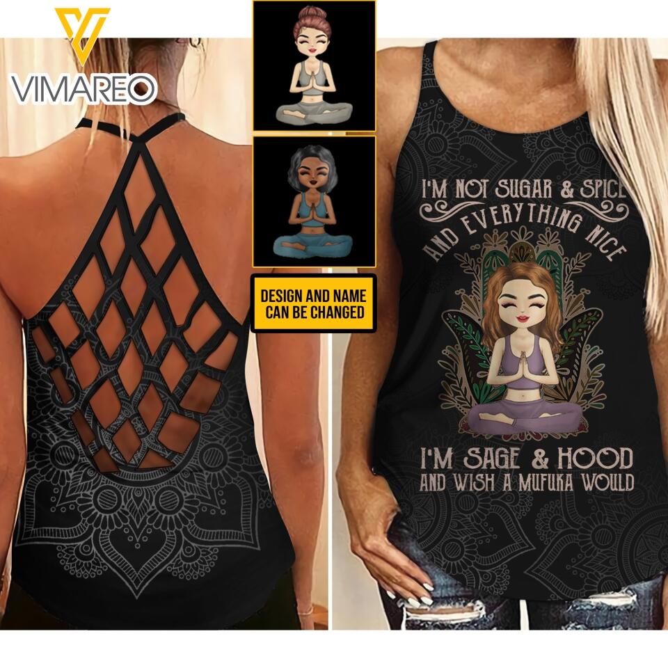PERSONALIZED I'M NOT SUGAR AND SPICE AND EVERYTHING NICE YOGA GIRL TSHIRT / CRISS CROSS TANK QTTQ0303