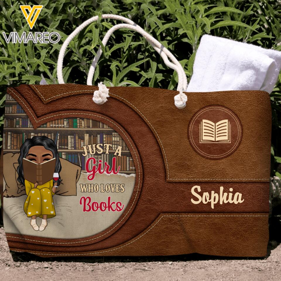 PERSONALIZED JUST A GIRL WHO LOVES BOOKS TOTE BAG 22JAN-QH17