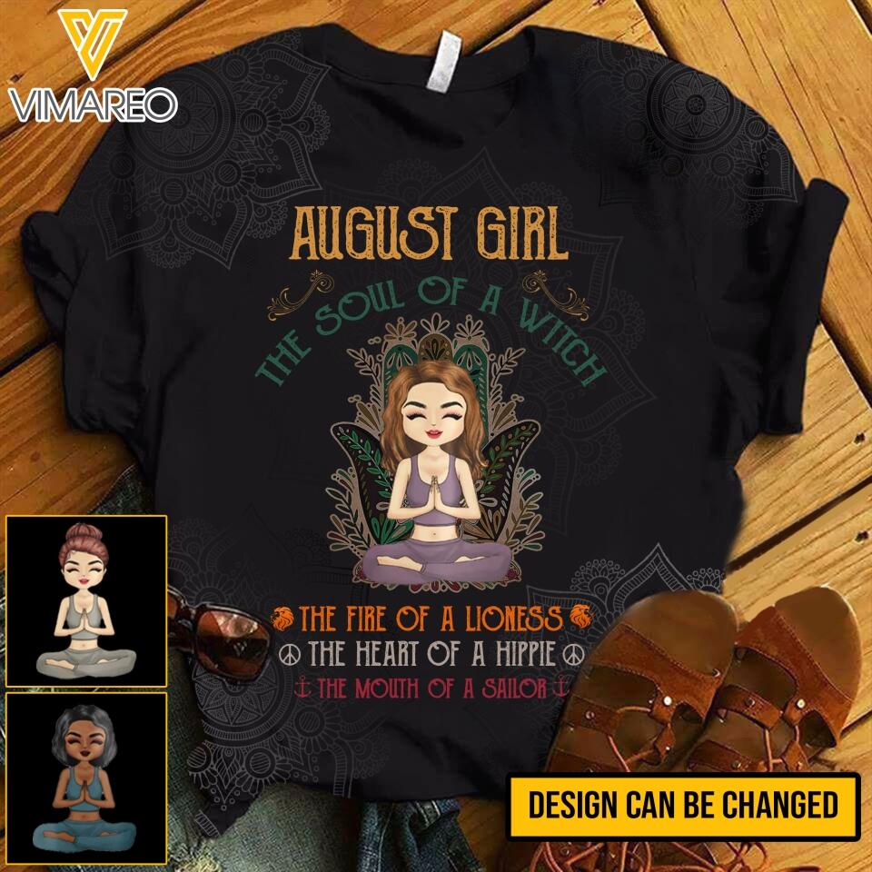 PERSONALIZED AUGUST YOGA GIRL TSHIRT QTHC0303