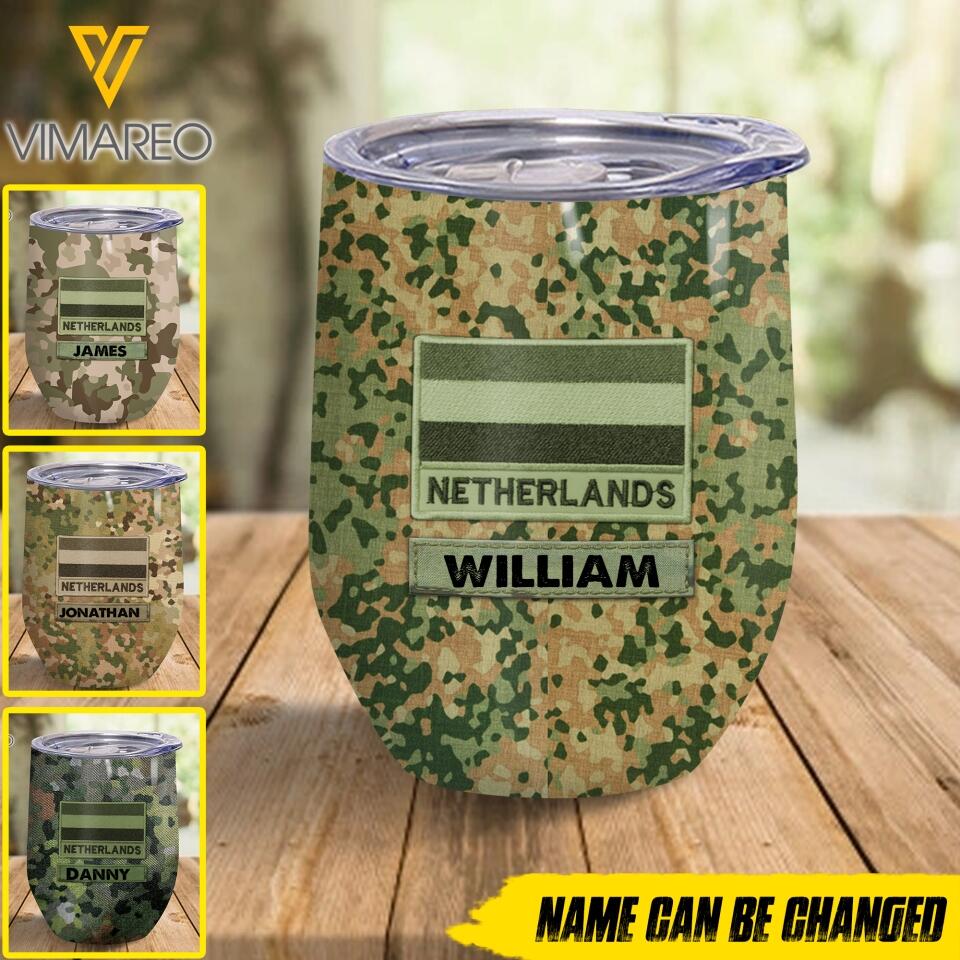 Personalized Netherland Soldier/Veterans Wine Tumbler Printed 22MAR-LN10