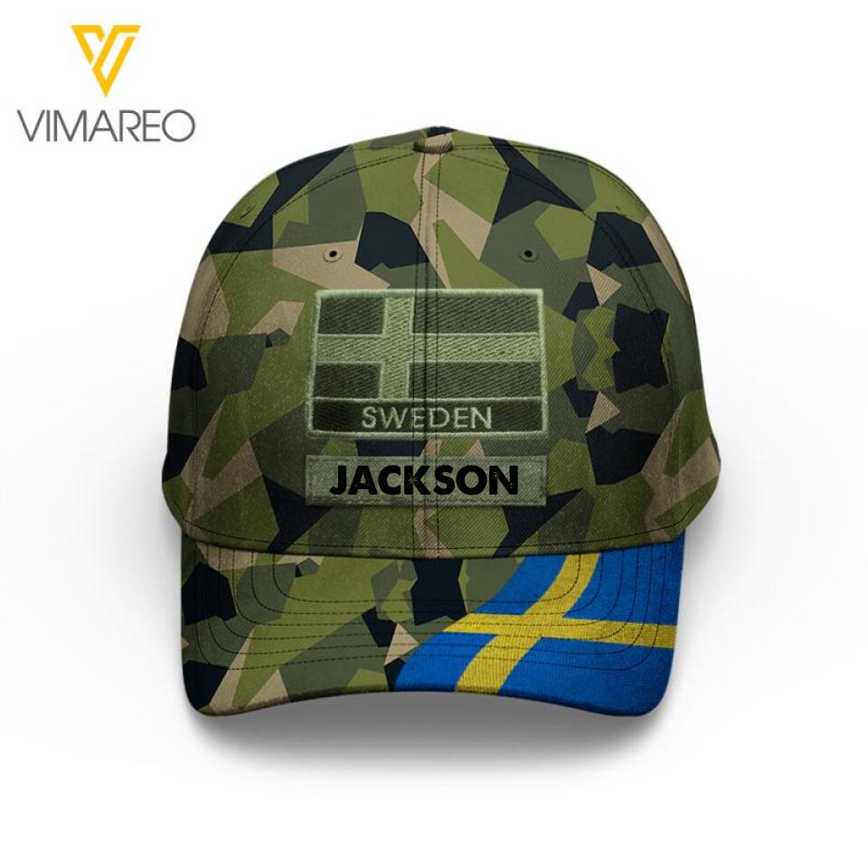 Personalized Swedish Soldier Camo Peaked Cap Printed 22MAR-LN14