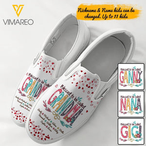 Personalized Blessed To Be Called Grandma Kid Name Vans Slip On Printed Mar-15