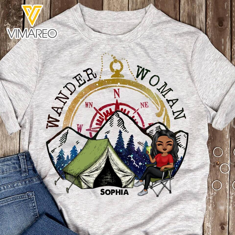 PERSONALIZED WANDER WOMAN CAMPING GREY TSHIRT QTTN2103
