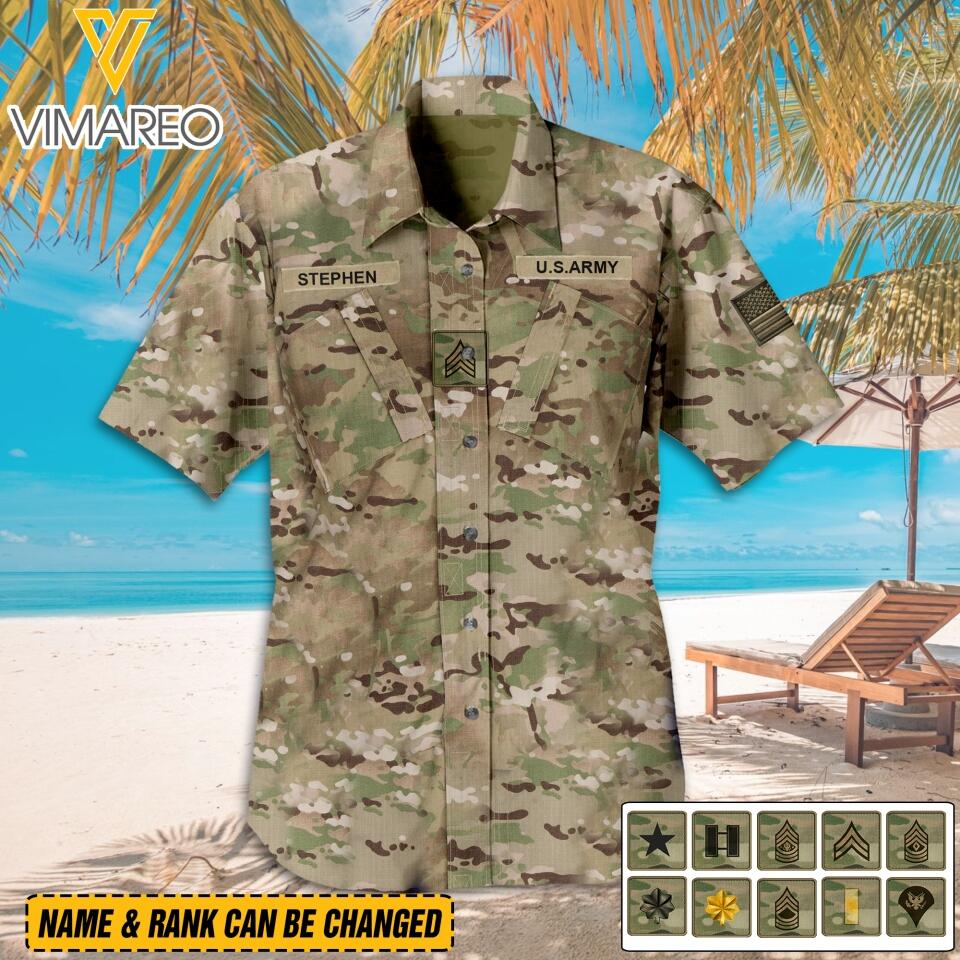 Personalized U.S Soldier Camo Hawaii Shirt Printed 22MAR-DT25