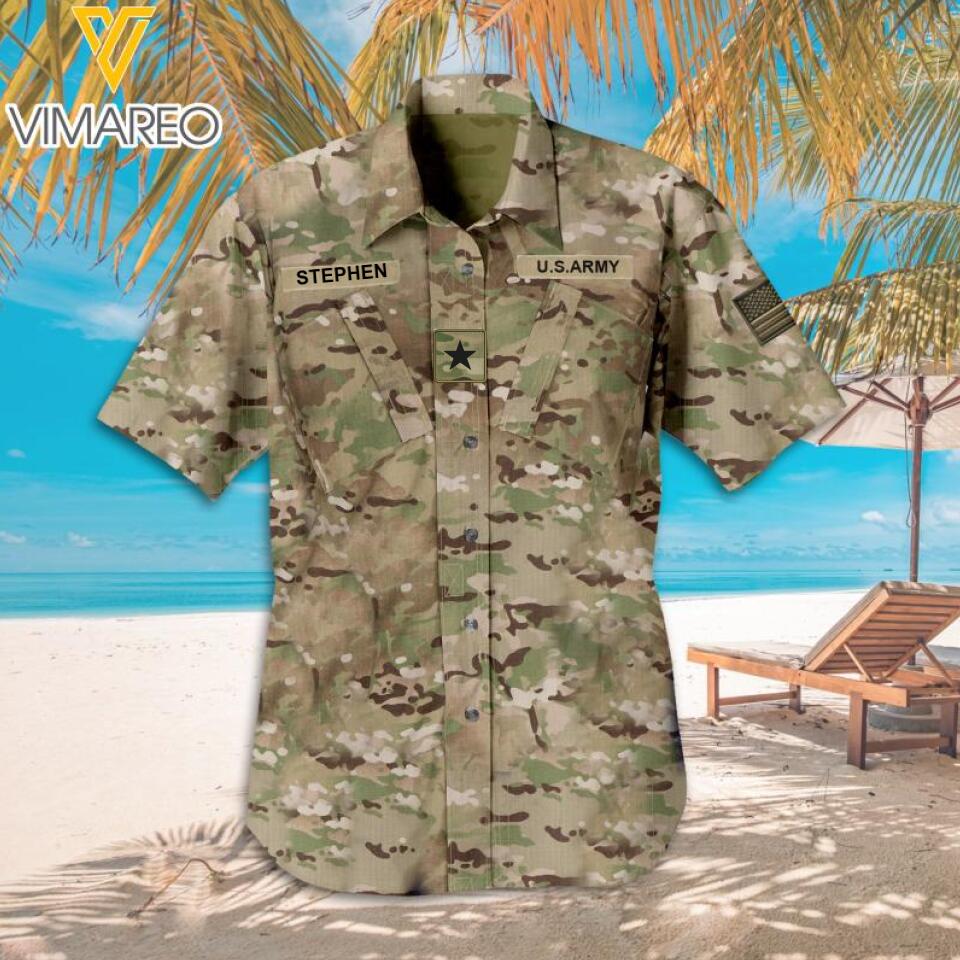 Personalized U.S Soldier Camo Hawaii Shirt Printed 22MAR-DT25