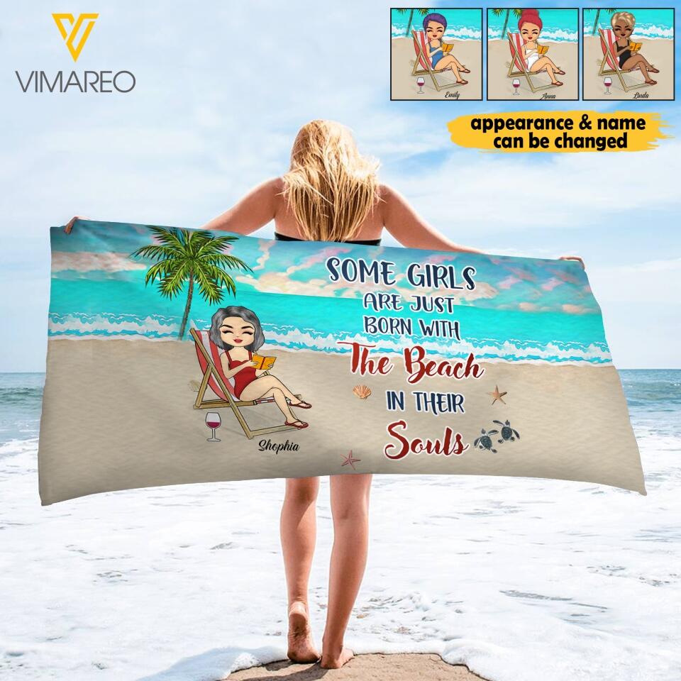 PERSOANLIZED SOME GIRL ARE JUST WHO BORN WITH THE BEACH IN THEIR SOULS BEACH TOWEL MTTN2603