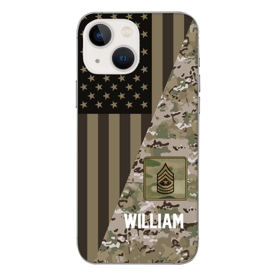 PERSONALIZED US ARMY CAMO RANK PHONECASE QTMQ2603