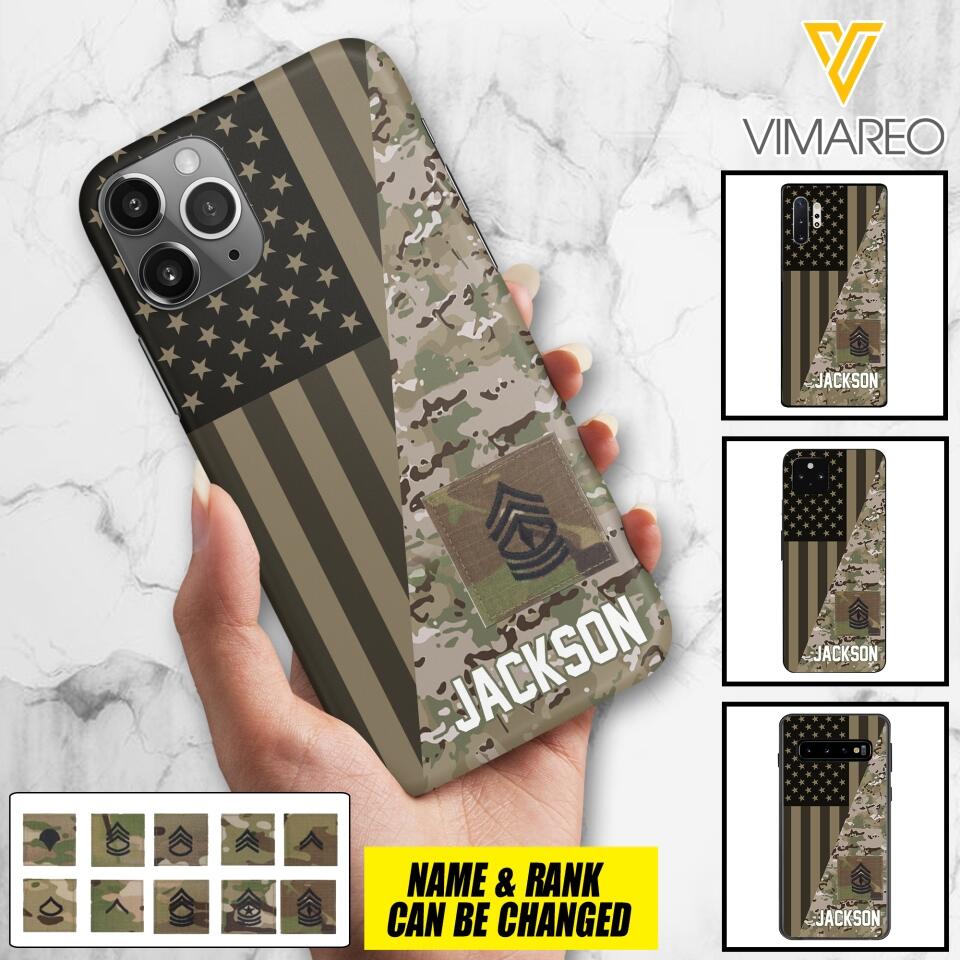 PERSONALIZED US ARMY CAMO RANK PHONECASE QTMQ2603