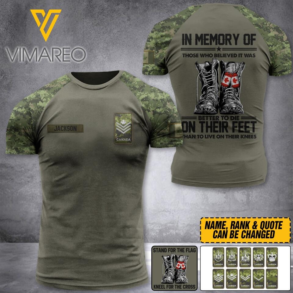 PERSONALIZED CANADIAN ARMY RANK CAMO 3D TSHIRT PRINTED QTDT2603