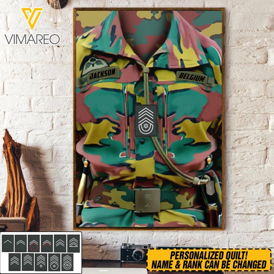 PERSONALIZED BELGIUM SOLIDER VETERAN CAMO CANVAS PRINTED MTTQ2903