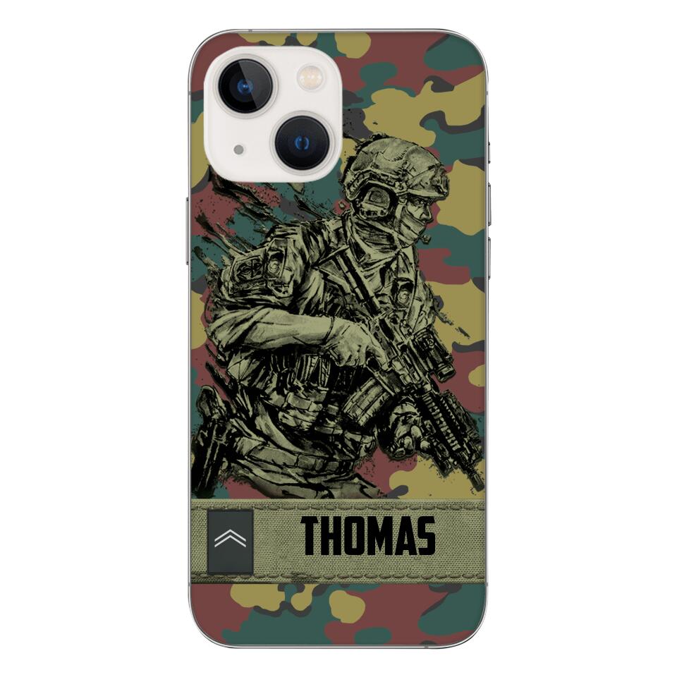 Personalized Belgian Soldier/Veterans Camo Phone Case Printed 22MAR-LN31