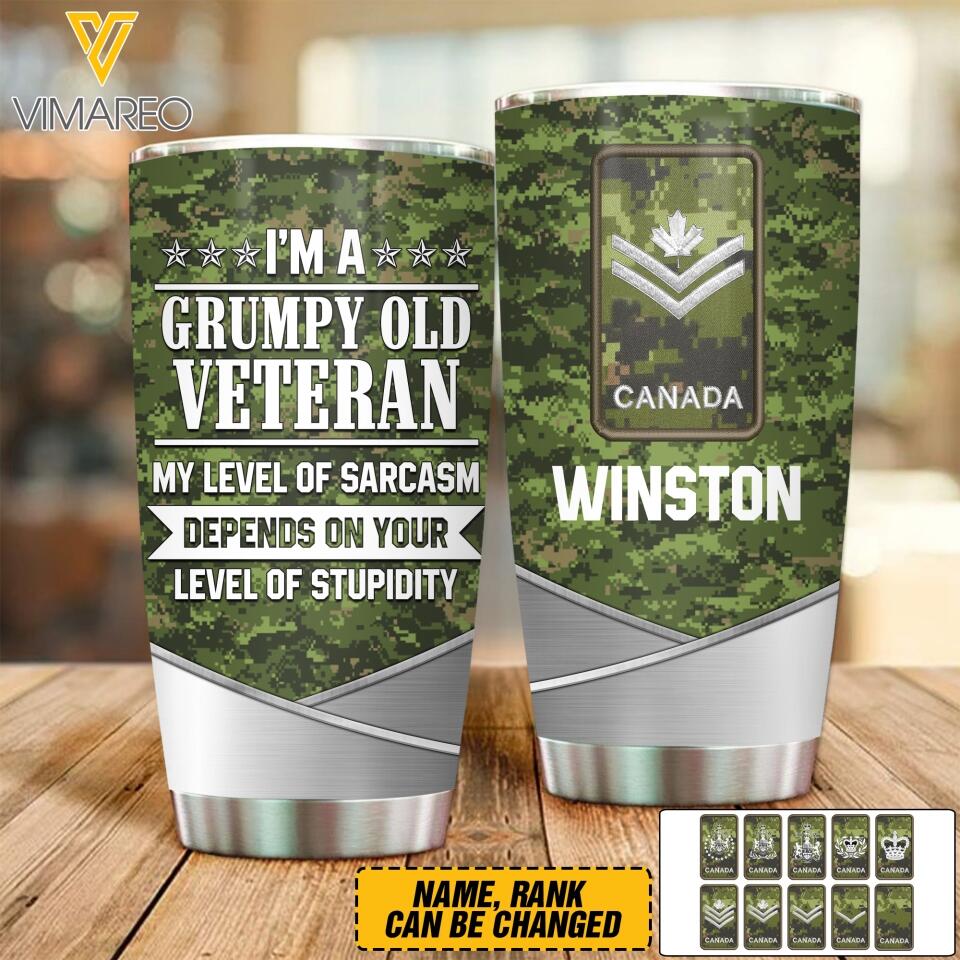 Personalized Canadian Veterans/Soldier Tumbler Printed 22APR-DT04