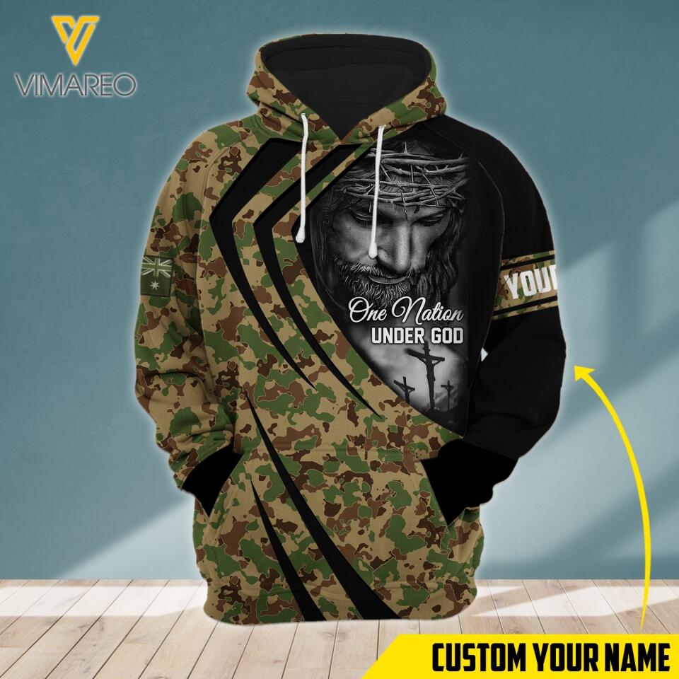 PERSONALIZED AUSTRALIAN ARMY CAMO ONE NATION UNDER GOD HOODIE 3D PRINTED QTTN0404