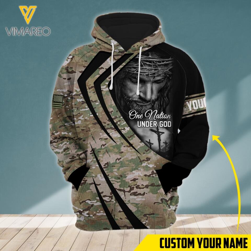 PERSONALIZED U.S ARMY CAMO ONE NATION UNDER GOD HOODIE 3D PRINTED QTTN0404