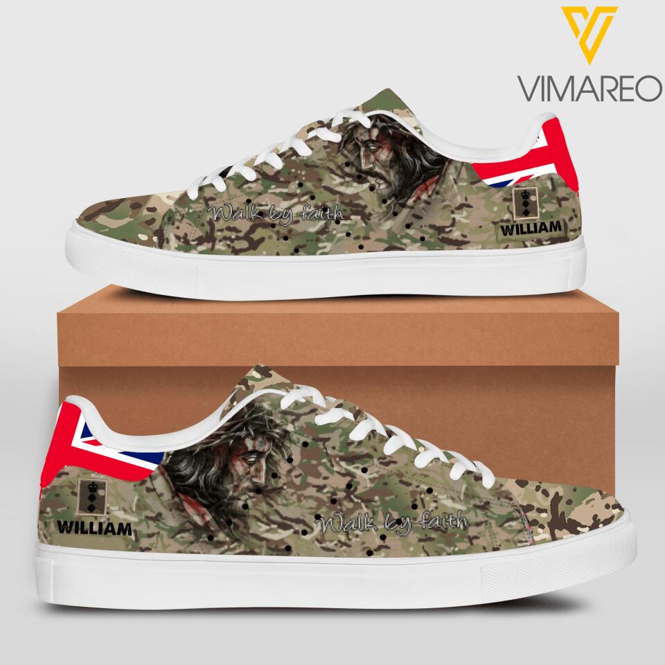 Personalized U.K Solider Walk By Faith God Leather Shoes QTHC0404