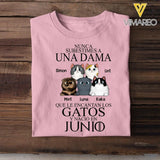 PERSONALIZED NUNCA SUBESTIMES A UNA DAMA QUE LE ENCANTAN LOS GATOS JUNIO TSHIRT QTTQ0504