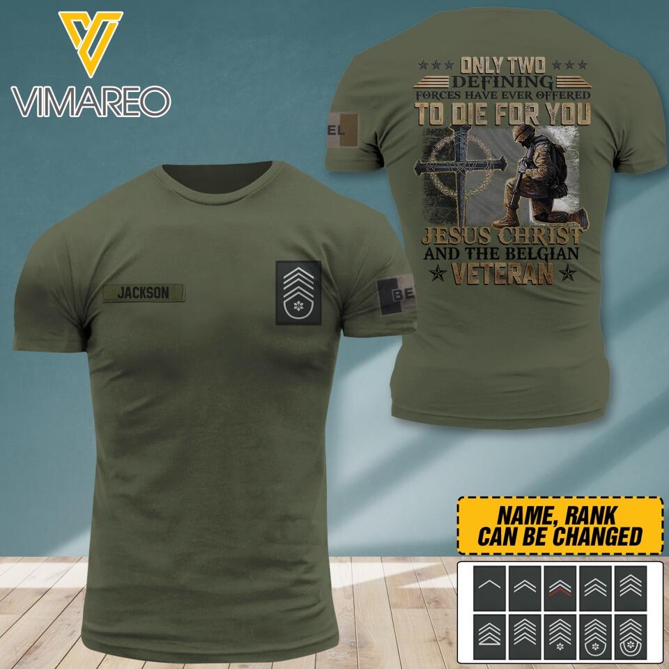 PERSONALIZED BELGIUM SOLIDER ARMY WITH RANK JESUS CHRIST TSHIRT PRINTED M3Q 0504