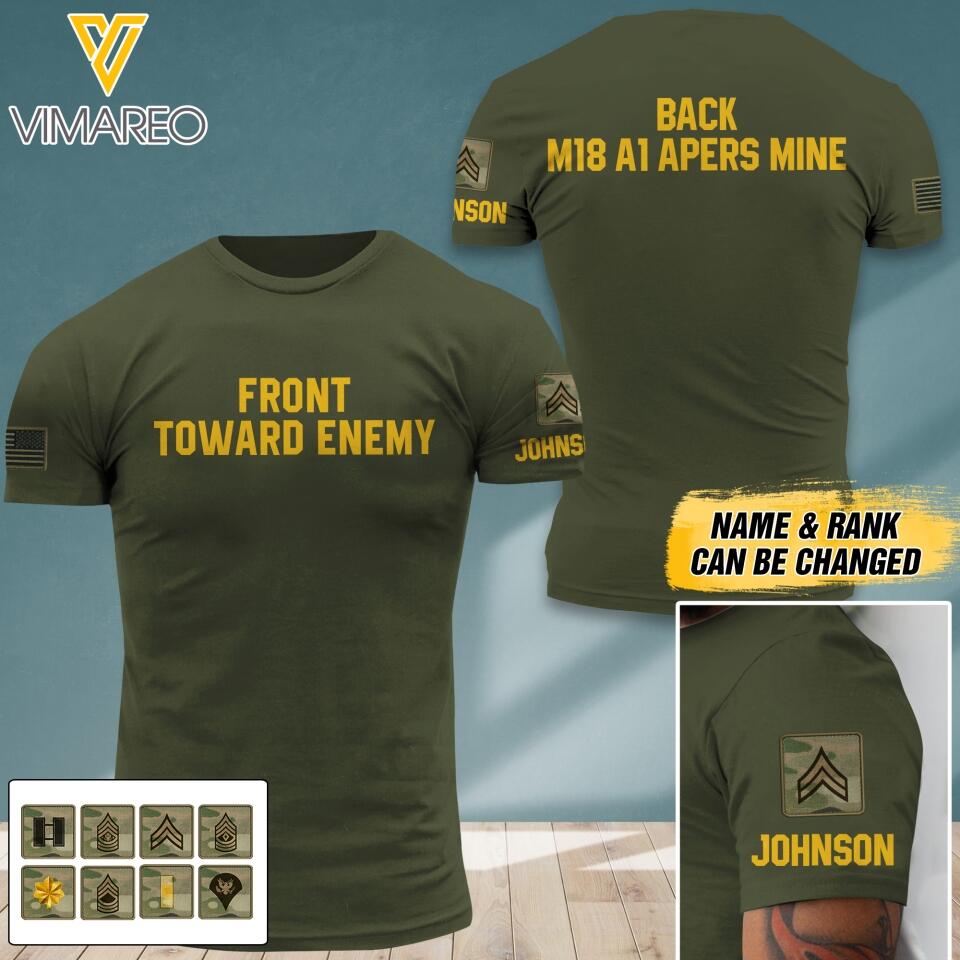 PERSONALIZED US SOLIDER ARMY FRONT TOWARD ENEMY TSHIRT PRINTED QTDT0604