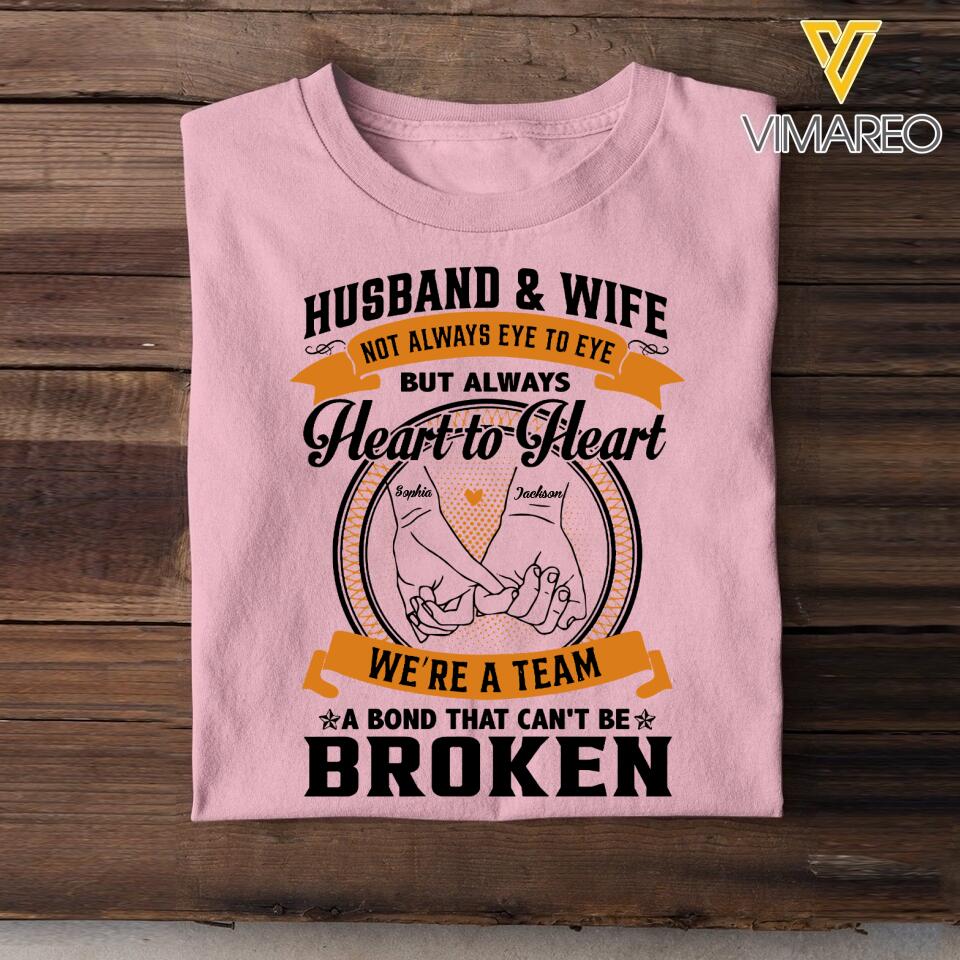 PERSONALIZED HUSBAND AND WIFE HEART TO HEART WE'RE A TEAM TSHIRT QTDT1204