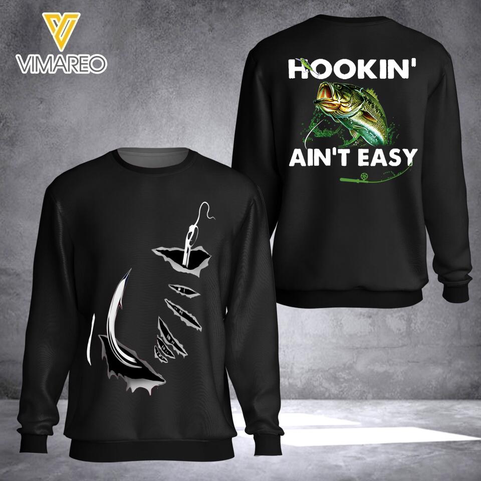 PERSONALIZED HOOKING AIN'T EASY FISHING TSHIRT OR SWEATSHIRT PRINTED QTTN1304