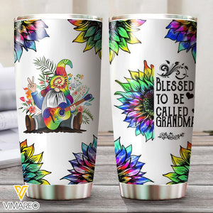 Personalized Blessed To Be Called Grandma With Kid Name Tie Dye Sunflower Tumbler Printed QTVQ1404
