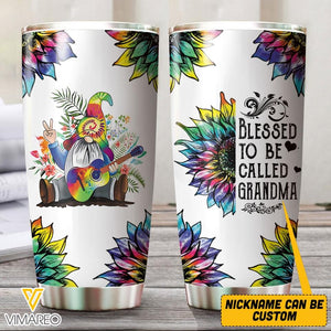 Personalized Blessed To Be Called Grandma With Kid Name Tie Dye Sunflower Tumbler Printed QTVQ1404
