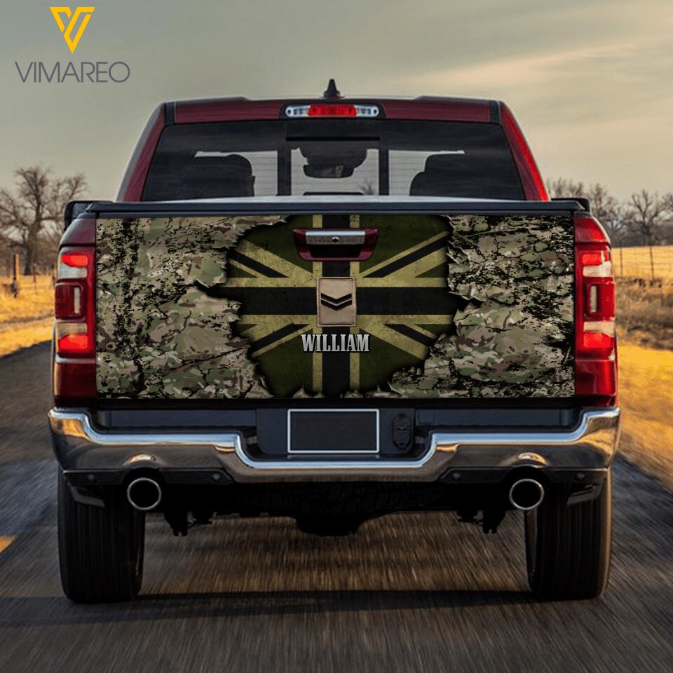 DH Personalized British Soldier Camo Tailgate Decal Printed DT1504