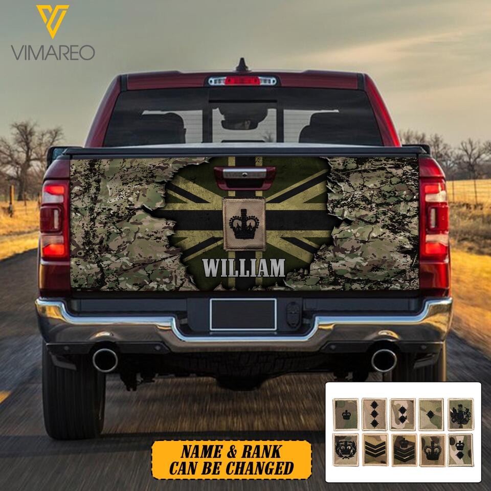 DH Personalized British Soldier Camo Tailgate Decal Printed DT1504