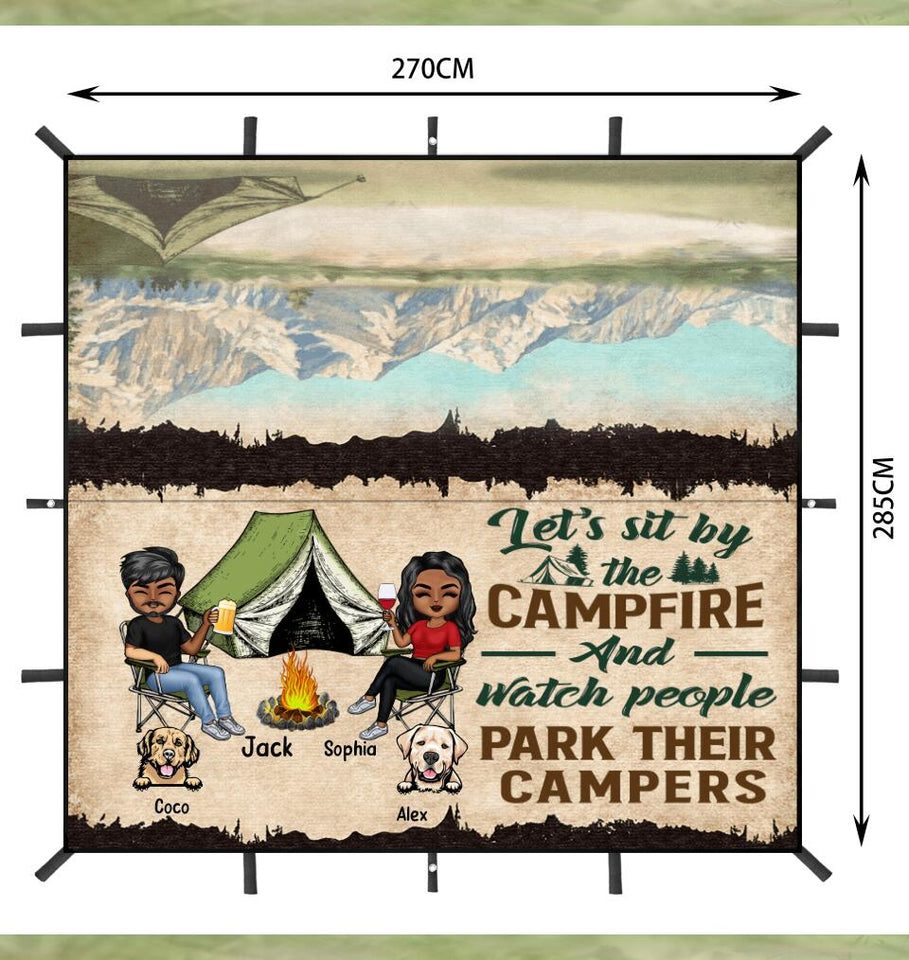 PERSONALIZED LET'S SIT THE CAMPFIRE AND WATCH PEOPLE PARK THEIR CAMPERS WATERPROOF TARP COVER QTVQ0405