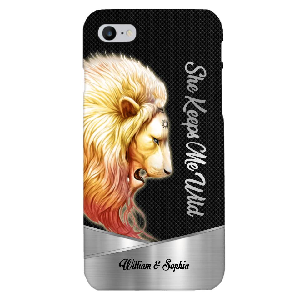 PERSONALIZED HE KEEPS ME SAFE SHE KEEPS ME WIFE COUPLE LION PHONECASE QTDT0505