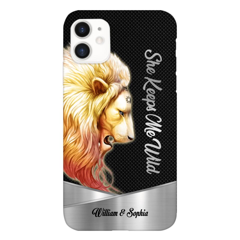 PERSONALIZED HE KEEPS ME SAFE SHE KEEPS ME WIFE COUPLE LION PHONECASE QTDT0505