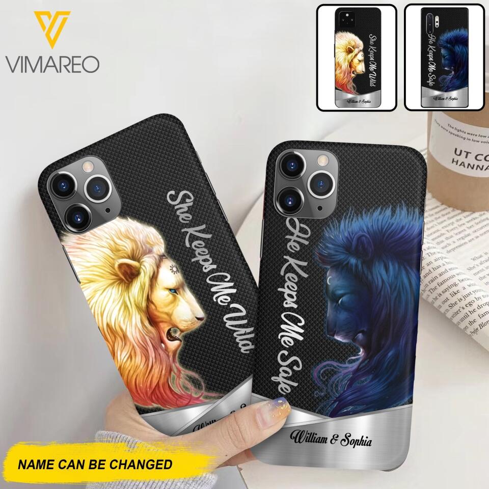 PERSONALIZED HE KEEPS ME SAFE SHE KEEPS ME WIFE COUPLE LION PHONECASE QTDT0505