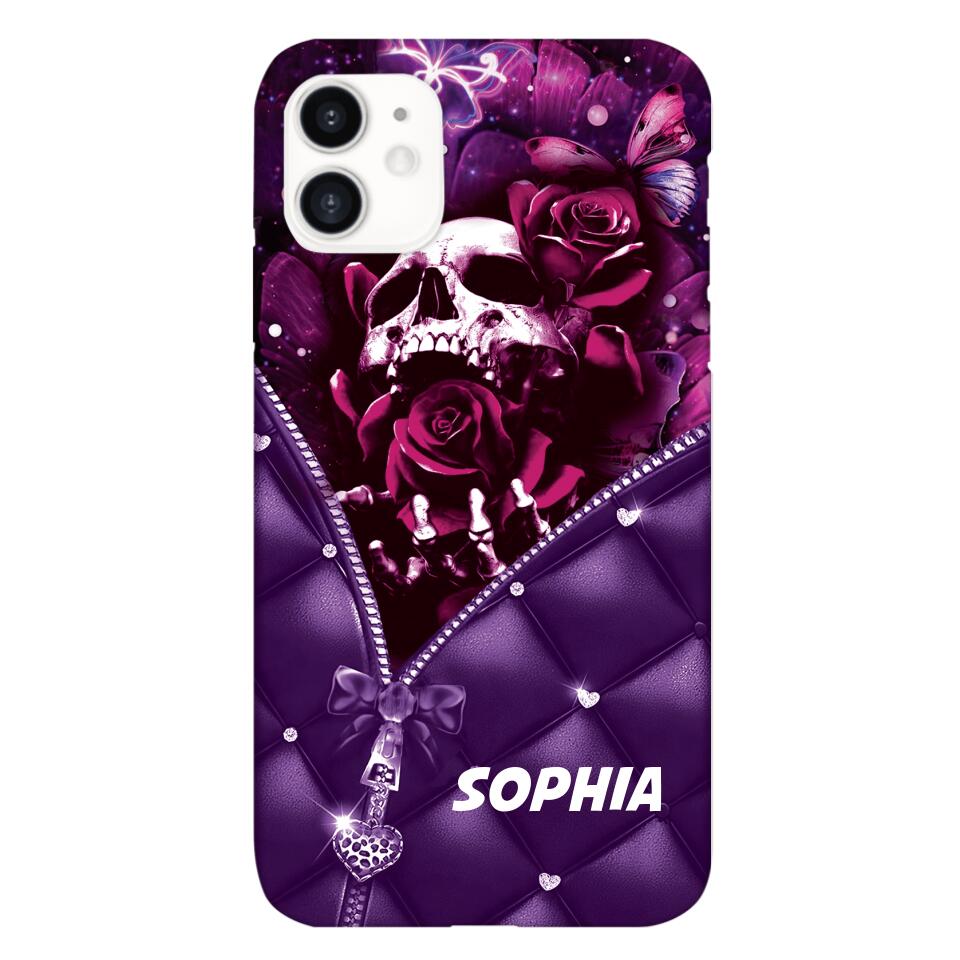 PERSONALIZED SKULL GIRL ROSE PHONECASE NQTN0505