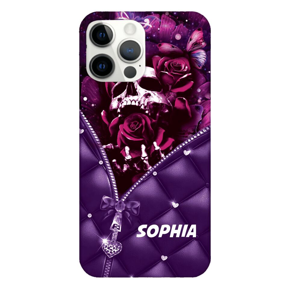 PERSONALIZED SKULL GIRL ROSE PHONECASE NQTN0505