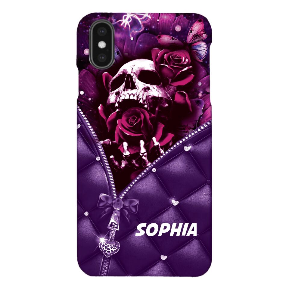 PERSONALIZED SKULL GIRL ROSE PHONECASE NQTN0505