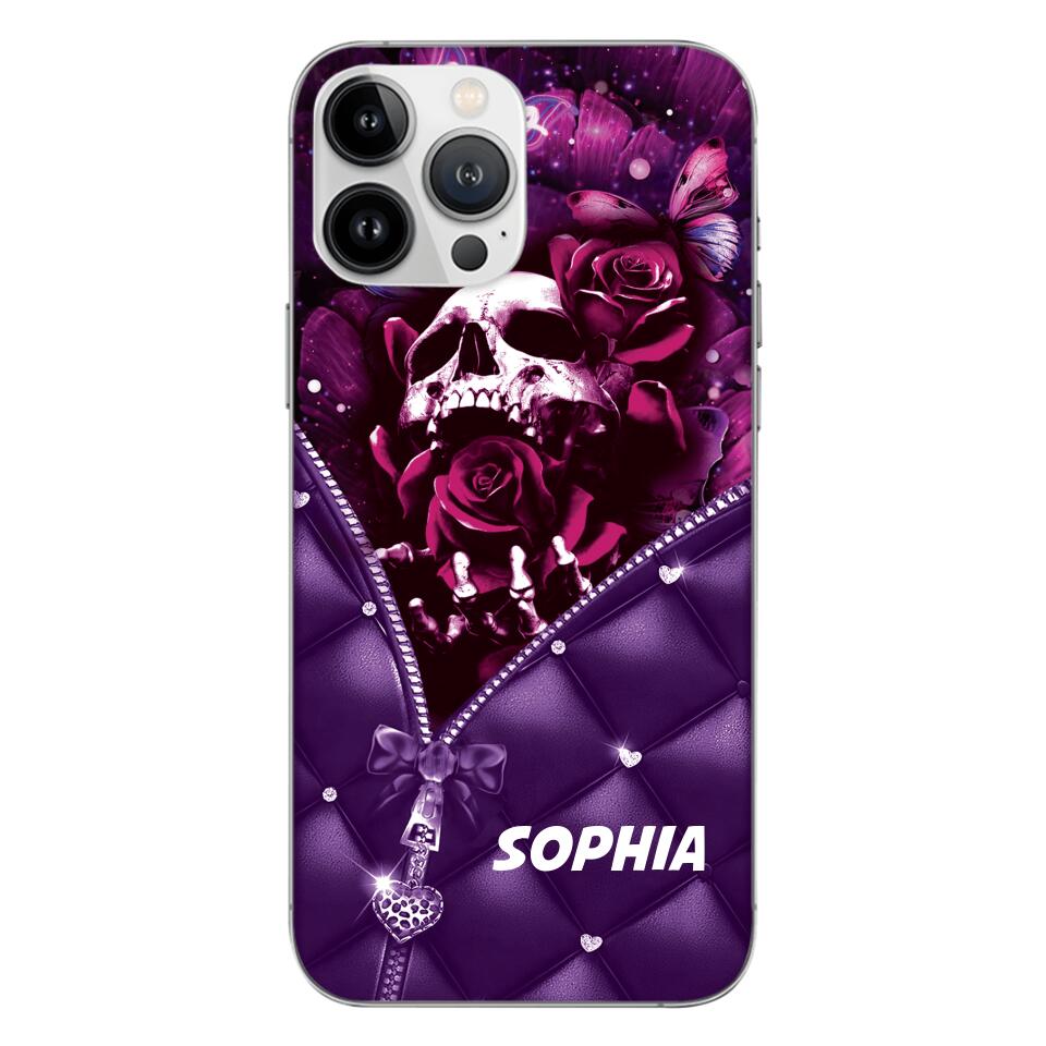 PERSONALIZED SKULL GIRL ROSE PHONECASE NQTN0505
