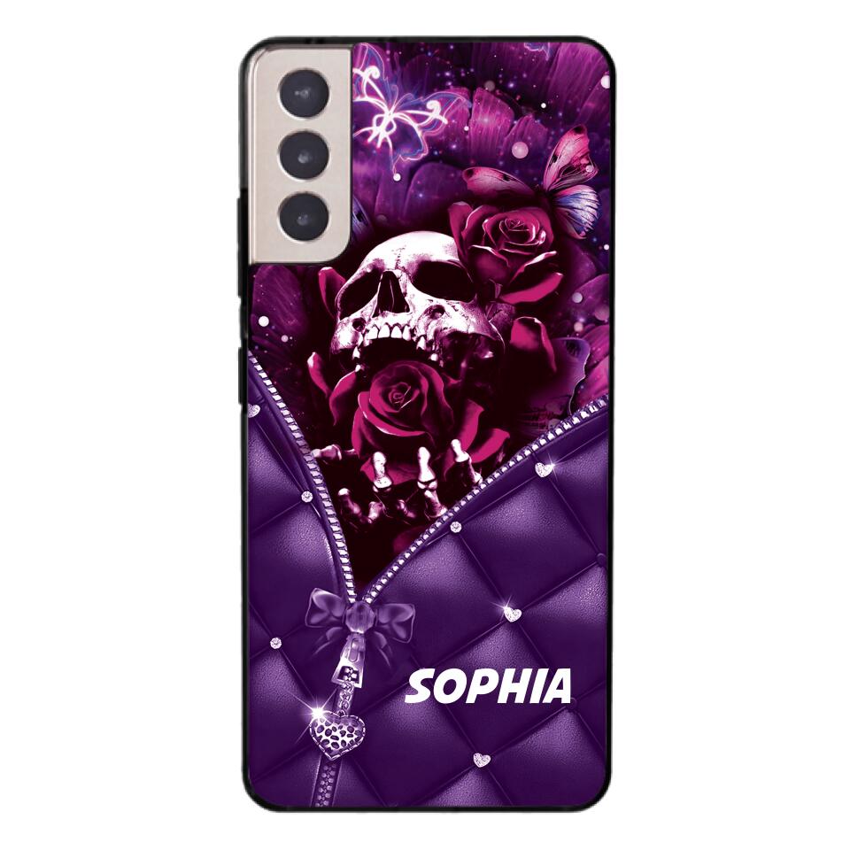 PERSONALIZED SKULL GIRL ROSE PHONECASE NQTN0505